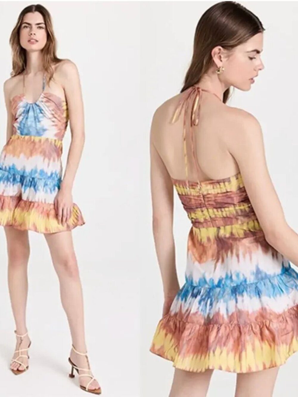 Alexis Naim Dyed Halter Mini Dress Sleeveless Tiered Pleated Colorful NWT New XL